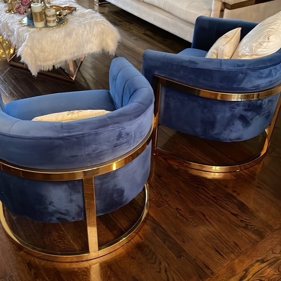 2 chairs color blue with gold legs - Picture 3 of 6